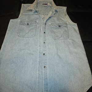 Denim Sleeveless Button-Down Shirt